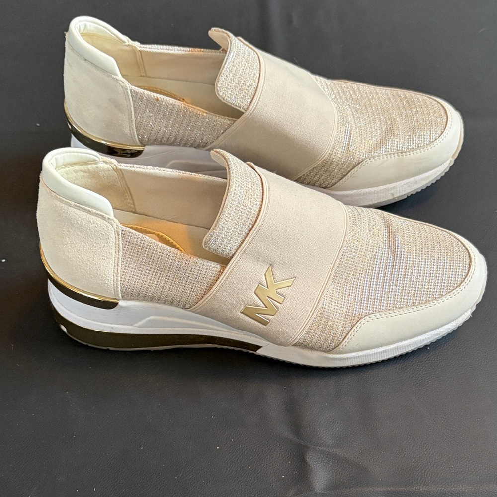Michael Kors Ivory Shimmer Slip-On Wedge Sneakers Size 10M - Picture 3 of 10